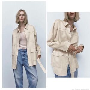 ZARA Faux Suede Belted Overshirt